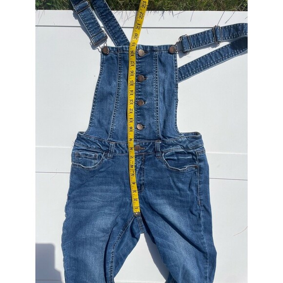 Dollhouse 90s Bib Overalls Juniors M Skinny Stretch Medium Wash Zip Side - Picture 6 of 11